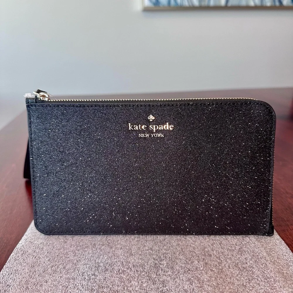 Kate Spade Lucy Glitter Medium L-zip Wristlet, black